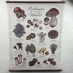 Earthbound Mushrooms Of The World Banner Fabric,Wooden Dowel Wall Hanging 21x26